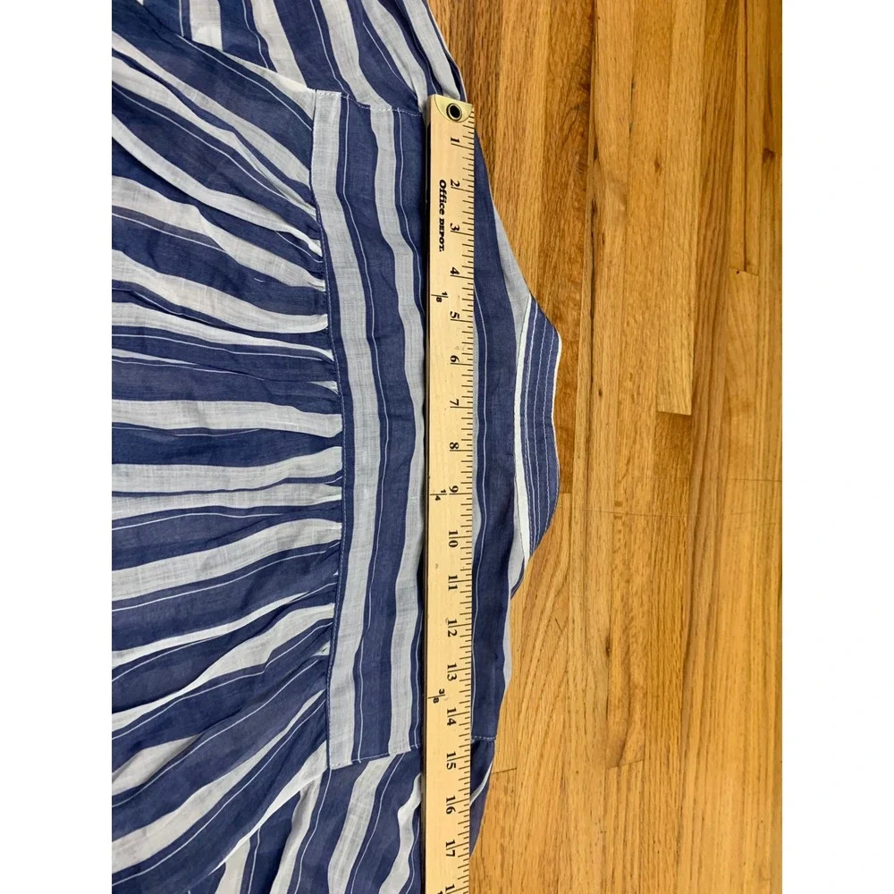 Banana Republic Blue White Striped Ramie Blouse Tall Medium Short Puff Sleeve